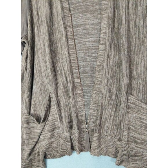 LOGO LORI GOLDSTEIN Womens Zip Cardigan 2X‎ Mixed Media Heather Brown Faux Suede - Picture 3 of 11